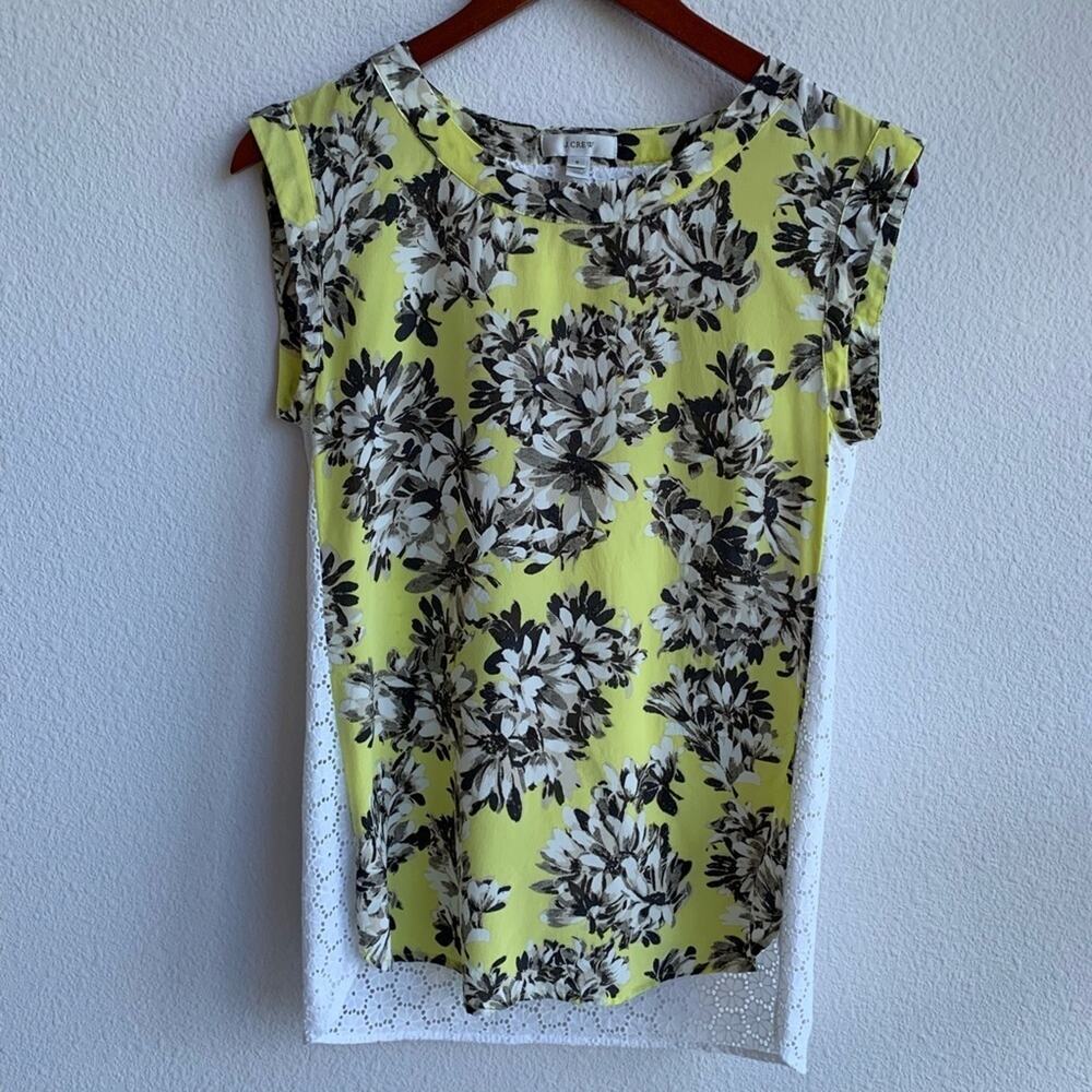 J. Crew Silk Floral Tank with Crochet Back